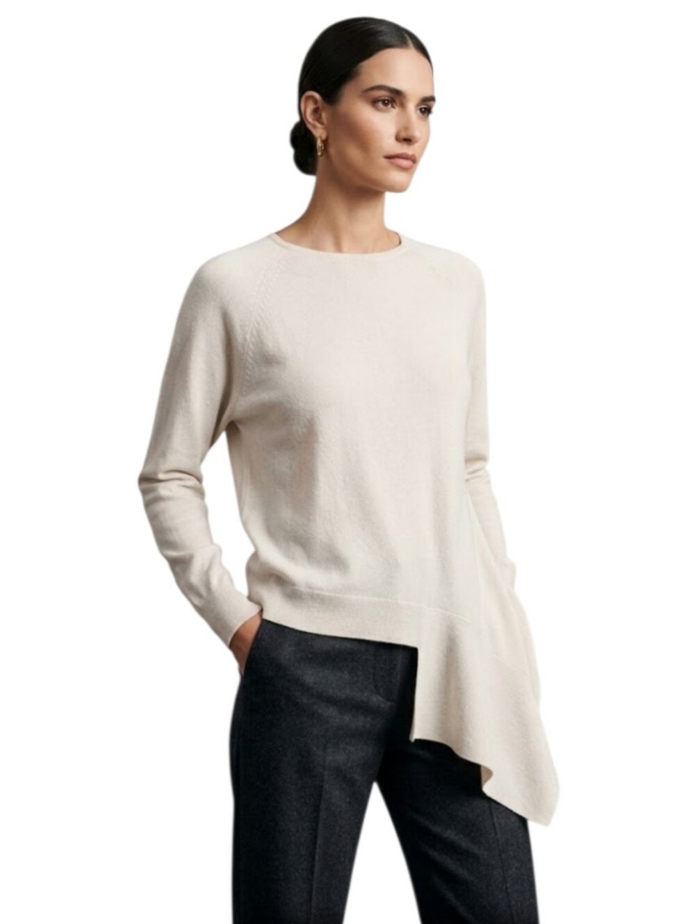 Tibi Asymmetric Hem Merino Wool Cream Sweater With Flaw Size Small